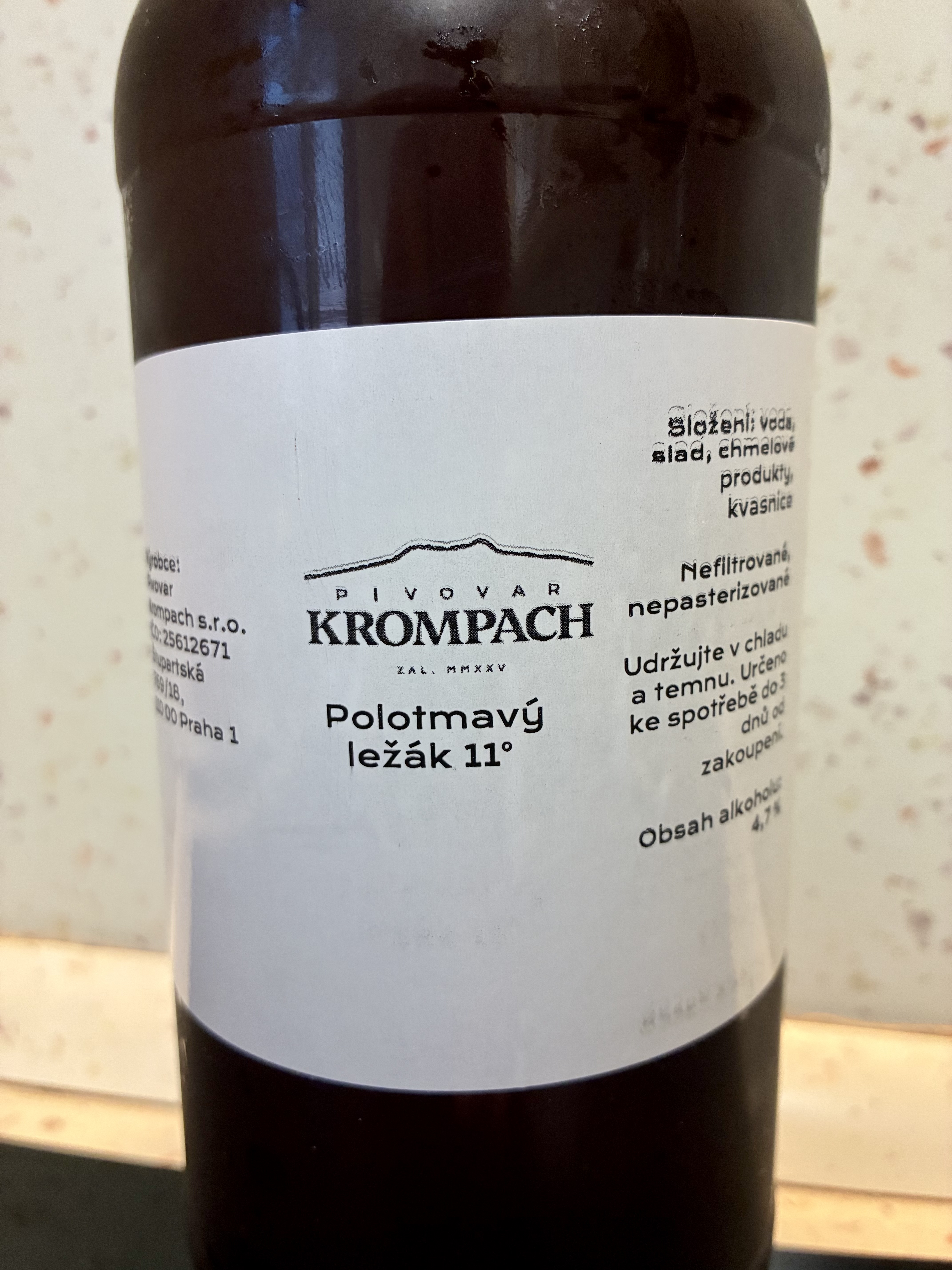 Láhev piva Krompach Polotmavý ležák 11°